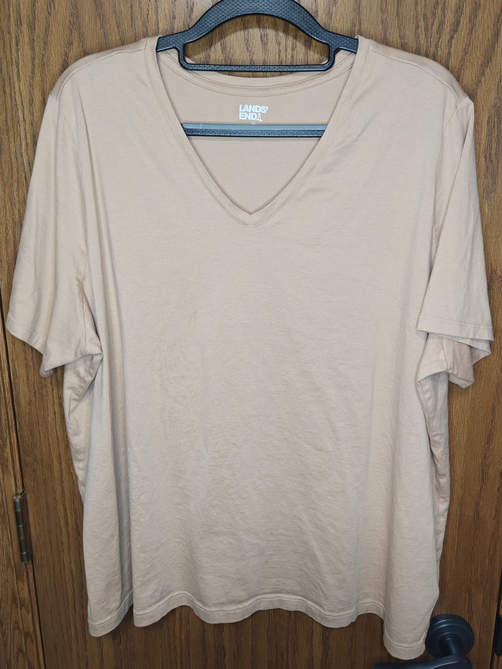 Women's Lands' End V-Neck Tee in Light Peach, Size 2X